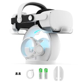 محطة شحن VR محسنة لـ Oculus/Meta Quest 2، تدعم حزام Elite مع البطارية، قاعدة شحن CODOGOY تدعم مؤشر LED وسماعة الشحن، مع بطاريتين قابلتين للشحن وكابل شحن USB in Kuwait