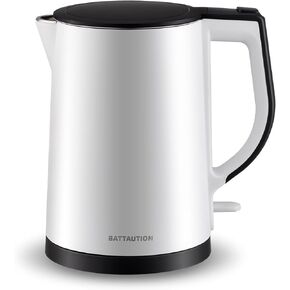 Hot Water Kettle Electric, 1.5 Liter 1000W Instant Kettle for Fast Boil Hot Water with Stainless Steel Double Wall White Electric Water Kettle