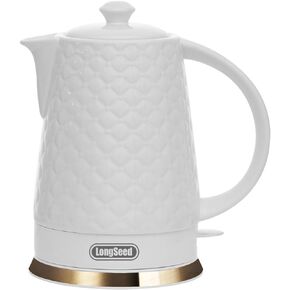Ceramic Electric Kettle, 1.5L/1200W Boil Water Quickly and Easily with Boil-Dry Protection Auto Shut Off, Detachable Swivel Base, Green Relief Carving