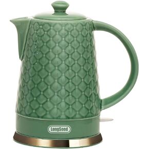 1.5L Ceramic Electric Kettle, 1200W Fast Boil Retro Tea Pot with LED Light, BPA-Free Porcelain Cordless Water Boiler, Auto Shut-Off & Boil-Dry Protection, Green Relief Carving in Kuwait