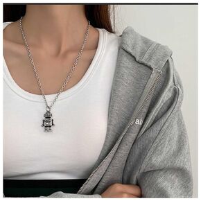Punk Robot Choker Necklace Tiny Robot Pendant Necklace Silver Robot Necklace Hiphop Robot Necklace Chain Jewelry for Women and Girls