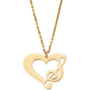 Musical Note Necklace Stainless Steel Love Heart Treble And Bass Clef Music Note Pendant Necklace for Women Music Lover Jewelry