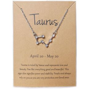 Rhinestone Zodiac Pendant Necklace for Women Girls.Silver Crystal 12 Constellation Necklaces Horoscope Sign Star Gemini Necklace Friendship Jewelry