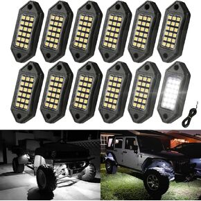 SUNPIE White Rock Lights, 12 Pods LED Rock Lights Underglow kit IP67 Waterproof Light kit for Trucks Car Jeep ATV UTV SUV Pickup Off Road RZR Under Body Glow Light Trail Lighting