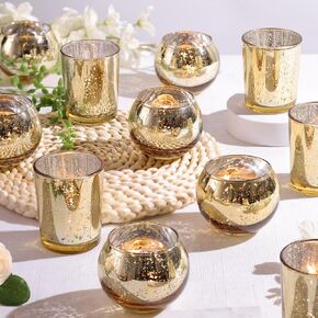 12 Pcs Assorted Green Votive Candle Holders for Wedding, Mercury Tealight Candle Holder Glass, Bridal Table Decorations for Home Party, Birthday Rehearsal Dinner Decorations