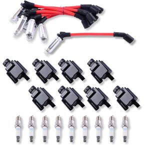 D581 UF271 Square Ignition Coils, Spark Plugs 41-962, Spark Plug Wires M8-48322R, Fit for Chevy Silverado 1500 Tahoe GMC Sierra Yukon Savana Hummer H2 Cadillac 4.8L 5.3L 6.0L 8.1L