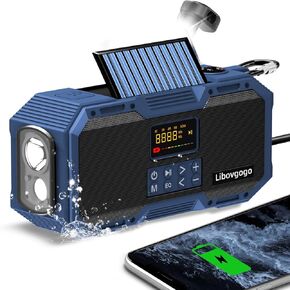 Emergency Radio 10W IPX5 Waterproof Bluetooth Speaker,Portable Digital AM FM Radio with Flashlight/Strobe Light,3 Mode Reading Lamp,Hand Crank WB NOAA Weather Solar Radio,4000mAH Cell Phone Charger
