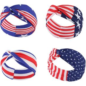 4 Pack Sports Wicking Headbands, American Flag Athletic Wide Sweatbands Headband, Breathable Yoga Running Workout Gym Head Wraps for Men Women Sports Exercise
