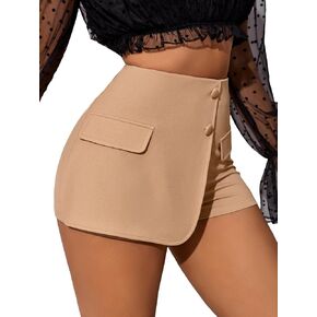 GORGLITTER Women's High Waist Button Front Mini Skort Skirt with Shorts