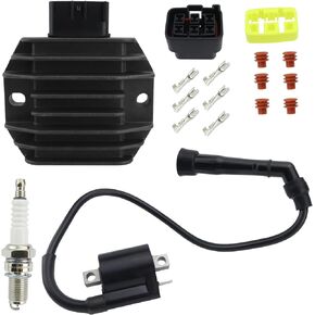Voltage Regulator & Ignition Coil w/Spark Plug for Yamaha Big Bear 400 2002-2012 YFM40/YFM400, 5GT-81960-00-00, YFM400 Big Bear 400 4WD 2WD Regulator Rectifier Ignition Coil Spark Plug w/Cap