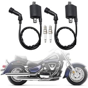 2 x Ignition Coil & Spark Plug Compatible with Suzuki Intruder VS1400 1987-2009 VL1500 1998-2004 Replace 33410-38B00 33420-38B00 33420-10F10