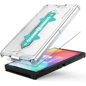 قطعتان من واقي الشاشة الزجاجي المقوى لجهاز نينتندو سويتش OLED مقاس 7 بوصات، معايرة تلقائية/مضادة للخدش/حافظة صديقة وخالية من الفقاعات