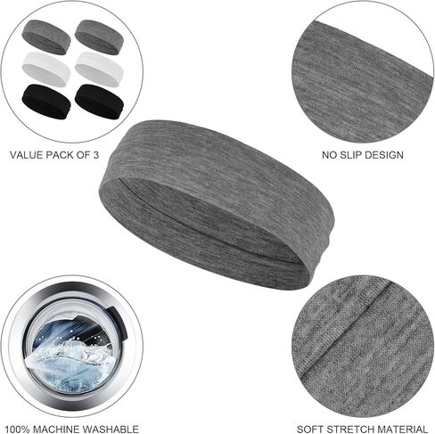 6 قطع من عصابات الرأس للرياضة، عصابات رأس للنساء والرجال، عصابات رأس قطنية رياضية ماصة للرطوبة، عصابات رأس ناعمة قابلة للتمدد لتمارين اليوغا والجري (أسود وأبيض ورمادي) in Kuwait