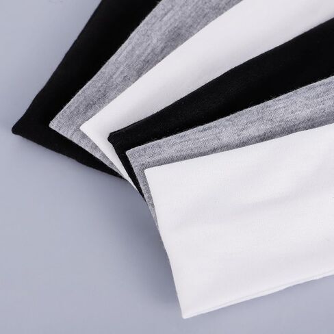 6 قطع من عصابات الرأس للرياضة، عصابات رأس للنساء والرجال، عصابات رأس قطنية رياضية ماصة للرطوبة، عصابات رأس ناعمة قابلة للتمدد لتمارين اليوغا والجري (أسود وأبيض ورمادي) in Kuwait