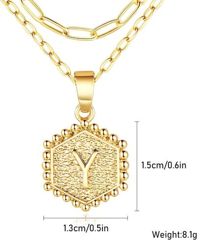 قلادة ذهبية رقيقة للنساء، قلادة طبقات مطلية بالذهب عيار 14 قيراط، قلادة جميلة بالأحرف الأولى سداسية الشكل، قلادات ذهبية هدية عصرية للفتيات والنساء in Kuwait