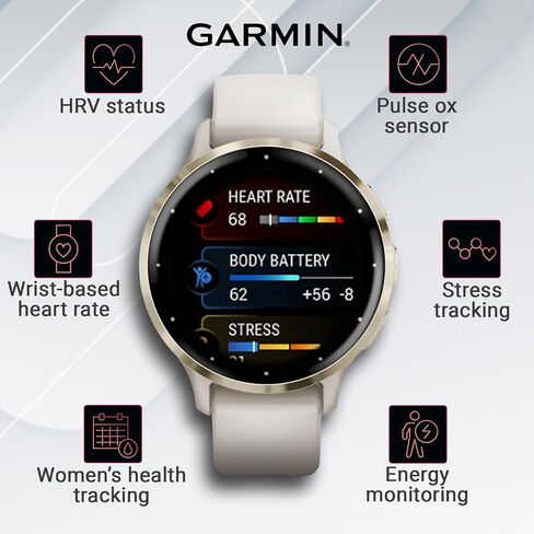 Garmin Venu 3 GPS Smartwatch AMOLED Display 45 mm Watch, Advanced Health and Fitness Features, Up to 14 Days of Battery, Wheelchair Mode, Sleep Coach, Black with Black Earbuds Bundle in Kuwait