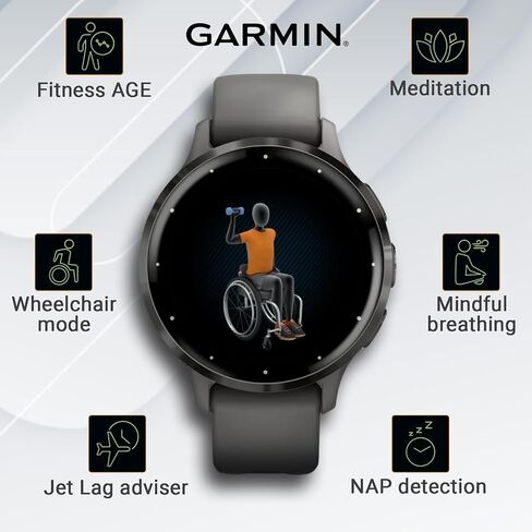 Garmin Venu 3 GPS Smartwatch AMOLED Display 45 mm Watch, Advanced Health and Fitness Features, Up to 14 Days of Battery, Wheelchair Mode, Sleep Coach, Black with Black Earbuds Bundle in Kuwait
