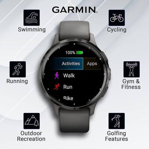 Garmin Venu 3 GPS Smartwatch AMOLED Display 45 mm Watch, Advanced Health and Fitness Features, Up to 14 Days of Battery, Wheelchair Mode, Sleep Coach, Black with Black Earbuds Bundle in Kuwait