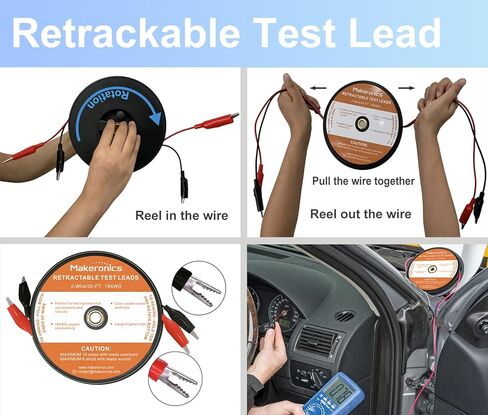 سلكان 30FT 18AWG يؤدي اختبار قابل للسحب مع حقيبة تخزين قابلة للطي | 15 قطعة مجسات خلفية 30 فولت | 5 قطع 4 مم من قابس الموز إلى أسلاك اختبار الدائرة بمشبك التمساح (39.37 بوصة) | قطعتان من مشابك التمساح in Kuwait