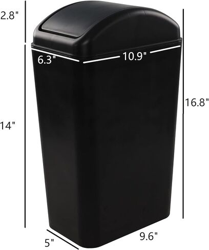 Slim Trash Can, 14L Black Swing Kitchen Garbage Bin in Kuwait