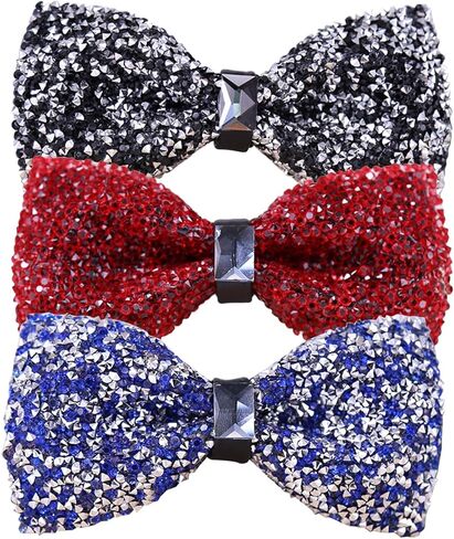 3 قطع من ربطات العنق للرجال من حجر الراين، ربطة عنق للولائم قابلة للتعديل ومربوطة مسبقًا لحفلات الزفاف in Kuwait