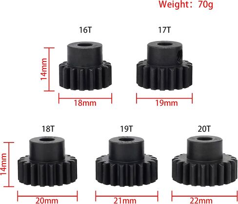 DKKY 5PCS M1 Motor Pinion Gear Metal Hardened Steel Motor Gear 5mm Shaft Pinion Gears Parts Kit 16T 17T 18T 19T 20T for 1/10 1/8 1/7 RC Car Trucks Buggy Brushless Brush Motor in Saudi Arabia