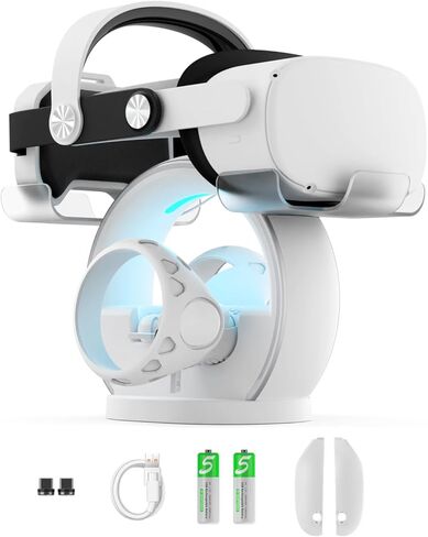 Enhanced VR Charging Station for Oculus/Meta Quest 2, Support Elite Strap with Battery, CODOGOY Charging Dock Supports LED Indicator&Charging Headset, with 2 Rechargeable Batteries&USB Charging Cable in Kuwait