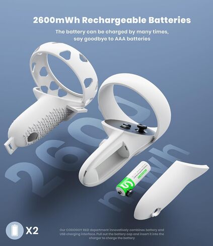 Enhanced VR Charging Station for Oculus/Meta Quest 2, Support Elite Strap with Battery, CODOGOY Charging Dock Supports LED Indicator&Charging Headset, with 2 Rechargeable Batteries&USB Charging Cable in Kuwait