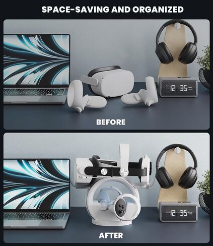 Enhanced VR Charging Station for Oculus/Meta Quest 2, Support Elite Strap with Battery, CODOGOY Charging Dock Supports LED Indicator&Charging Headset, with 2 Rechargeable Batteries&USB Charging Cable in Kuwait