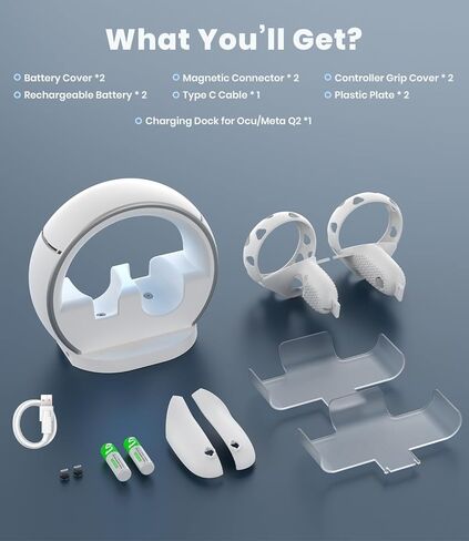 Enhanced VR Charging Station for Oculus/Meta Quest 2, Support Elite Strap with Battery, CODOGOY Charging Dock Supports LED Indicator&Charging Headset, with 2 Rechargeable Batteries&USB Charging Cable in Kuwait