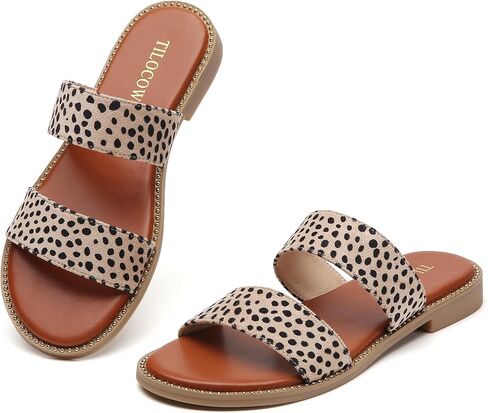 Tilocow Women's Flat Sandals with Rivets Inlaid Slip on Sandals Two Strap Casual Summer Slide Shoes in Saudi Arabia