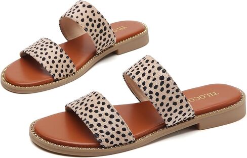 Tilocow Women's Flat Sandals with Rivets Inlaid Slip on Sandals Two Strap Casual Summer Slide Shoes in Saudi Arabia