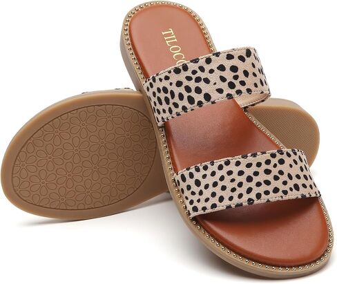 Tilocow Women's Flat Sandals with Rivets Inlaid Slip on Sandals Two Strap Casual Summer Slide Shoes in Saudi Arabia