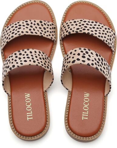 Tilocow Women's Flat Sandals with Rivets Inlaid Slip on Sandals Two Strap Casual Summer Slide Shoes in Saudi Arabia
