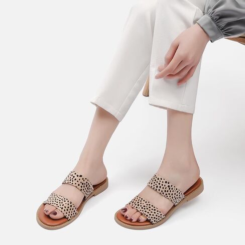 Tilocow Women's Flat Sandals with Rivets Inlaid Slip on Sandals Two Strap Casual Summer Slide Shoes in Saudi Arabia