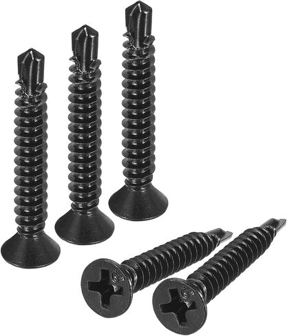 uxcell ST4.2x25mm Sheet Metal Screws, 50pcs Black Oxide Zinc Plating Flat Head Phillips Drive Self Drilling Screws in Saudi Arabia