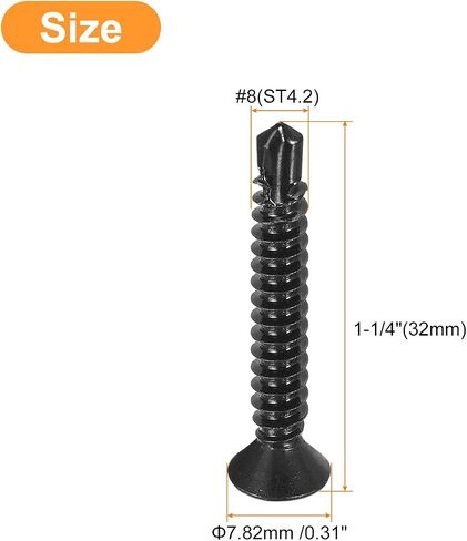 uxcell ST4.2x25mm Sheet Metal Screws, 50pcs Black Oxide Zinc Plating Flat Head Phillips Drive Self Drilling Screws in Saudi Arabia