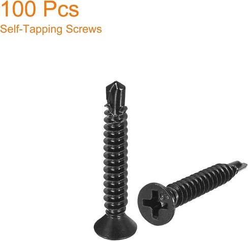 uxcell ST4.2x25mm Sheet Metal Screws, 50pcs Black Oxide Zinc Plating Flat Head Phillips Drive Self Drilling Screws in Saudi Arabia