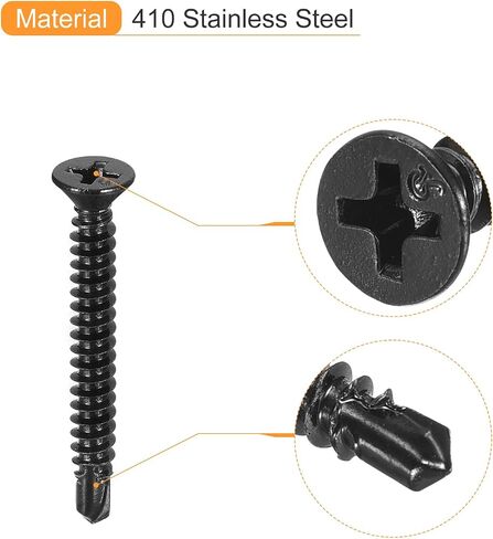 uxcell ST4.2x25mm Sheet Metal Screws, 50pcs Black Oxide Zinc Plating Flat Head Phillips Drive Self Drilling Screws in Saudi Arabia