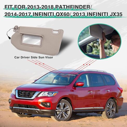 Left Driver Side Sun Visor Fit for 2013-2018 Nissan Pathfinder/ 2014-2017 Infiniti QX60/ 2013 Infiniti JX35 with Mirror Car Sun Visor Replacement Automotive Accessories in Saudi Arabia