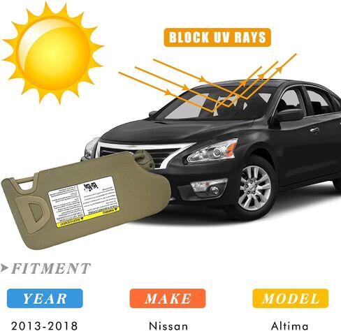 بديل حاجب الشمس من الجانب الأيسر للسائق لسيارة Nissan Altima 2013-2018 مع مرآة ومنضدة مع ضوء بدون فتحة سقف يستبدل # 96401-3TA2A (بيج) in Saudi Arabia