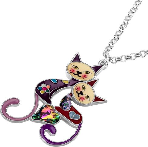 BONSNY Valentine's Day Enamel Rhinestone Couples Lover Cat Necklaces Pendant for Women Jewelry in Kuwait