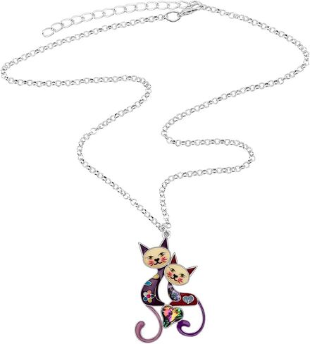 BONSNY Valentine's Day Enamel Rhinestone Couples Lover Cat Necklaces Pendant for Women Jewelry in Kuwait