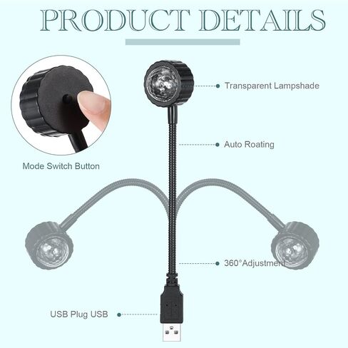 Yexiya 6 قطع أضواء سقف السيارة، USB نجمة العارض ليلة سقف السيارة ضوء الليل قابل للتعديل الداخلية سيارة داخل أضواء LED ضوء لديكور السيارة، السقف، غرفة النوم، الطرف، 9 أوضاع in Saudi Arabia