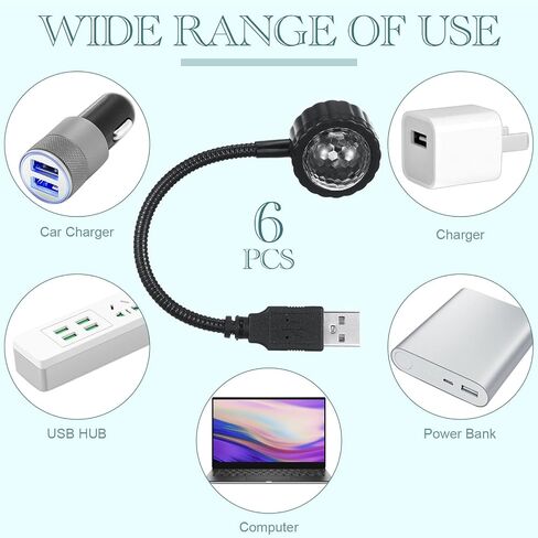 Yexiya 6 قطع أضواء سقف السيارة، USB نجمة العارض ليلة سقف السيارة ضوء الليل قابل للتعديل الداخلية سيارة داخل أضواء LED ضوء لديكور السيارة، السقف، غرفة النوم، الطرف، 9 أوضاع in Saudi Arabia