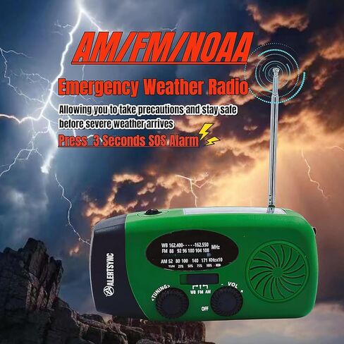 5000mAh Portable Emergency Radio, Hand Crank Solar Radio, NOAA Weather Radio, AM/FM Wind Up Survival Radio, SOS Alarm, LED Flashlight, Cell Phone Charger & 3.5mm Earphone Jack (Green) in Saudi Arabia