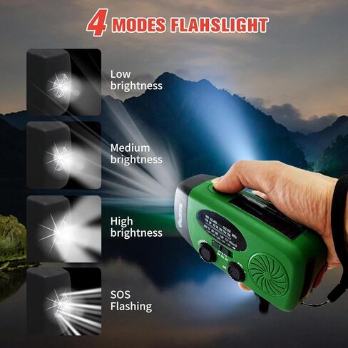 5000mAh Portable Emergency Radio, Hand Crank Solar Radio, NOAA Weather Radio, AM/FM Wind Up Survival Radio, SOS Alarm, LED Flashlight, Cell Phone Charger & 3.5mm Earphone Jack (Green) in Saudi Arabia