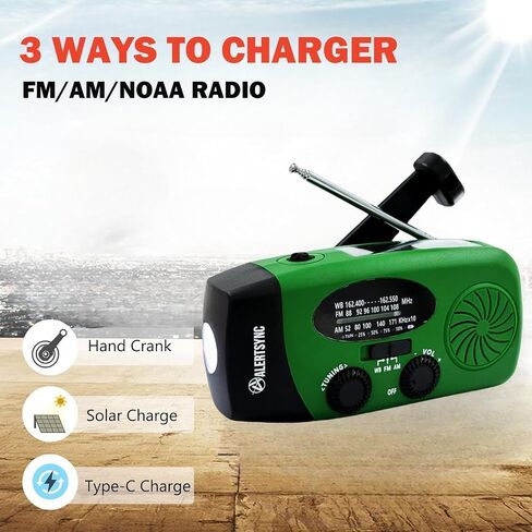 5000mAh Portable Emergency Radio, Hand Crank Solar Radio, NOAA Weather Radio, AM/FM Wind Up Survival Radio, SOS Alarm, LED Flashlight, Cell Phone Charger & 3.5mm Earphone Jack (Green) in Saudi Arabia