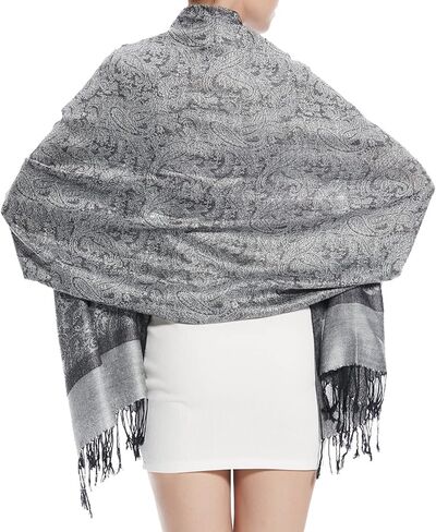 Jacquard Paisley Pashmina Shawl Wrap Elegant Double-Sided Two Tone Vintage Scarf in Saudi Arabia