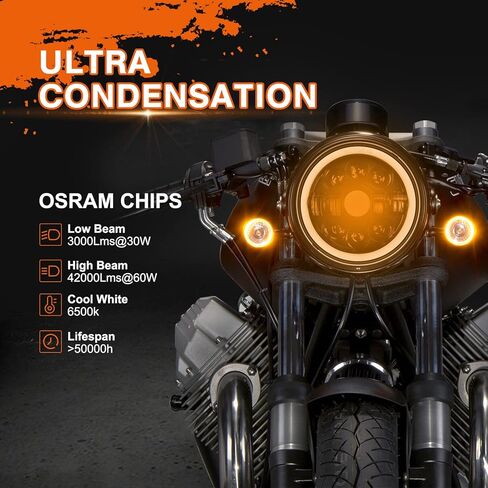 مصباح أمامي للدراجات النارية مقاس 7 بوصة من AUTOOMMO مع DRL Halo Angel Eyes وإشارة الانعطاف، متوافق مع Harley Davidson Street Glide Electra Glide Fat Boy Road King Heritage Softail Yamaha Road Star in Kuwait